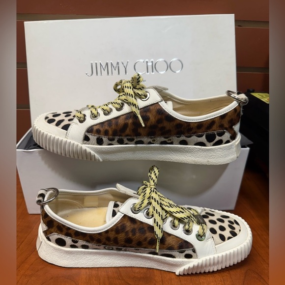 Jimmy Choo Brown and White Sneakers with Leopard Print - Picture 5 of 16